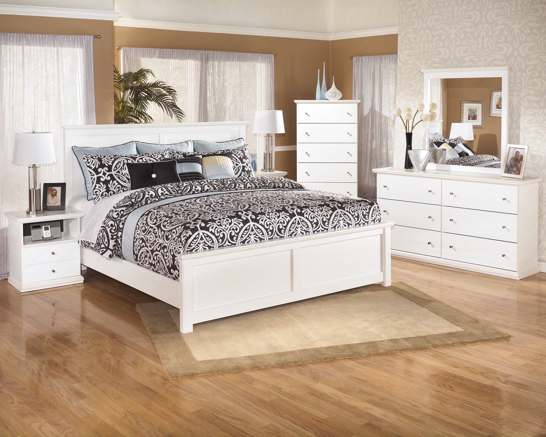 Bostwick Shoals King Panel Bed with Mirrored Dresser, Chest and Nightstand Wilson Furniture (OH)  in Bridgeport, Ohio. Serving Bridgeport, Yorkville, Bellaire, & Avondale