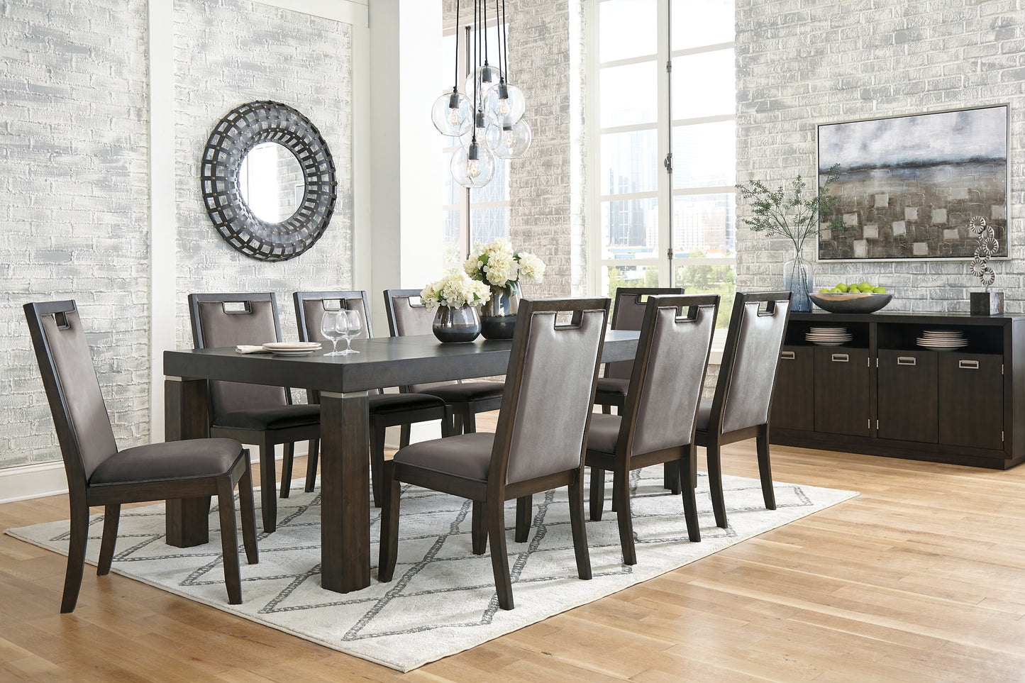 Hyndell Dining Table and 8 Chairs with Storage Wilson Furniture (OH)  in Bridgeport, Ohio. Serving Bridgeport, Yorkville, Bellaire, & Avondale