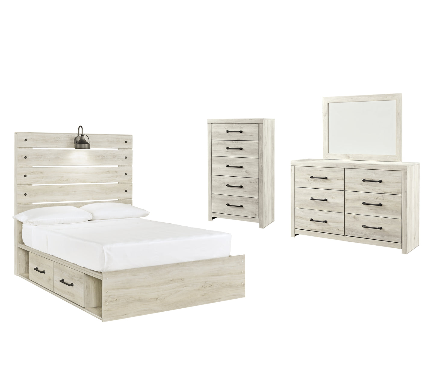 Cambeck Full Panel Bed with 4 Storage Drawers with Mirrored Dresser and Chest Wilson Furniture (OH)  in Bridgeport, Ohio. Serving Bridgeport, Yorkville, Bellaire, & Avondale