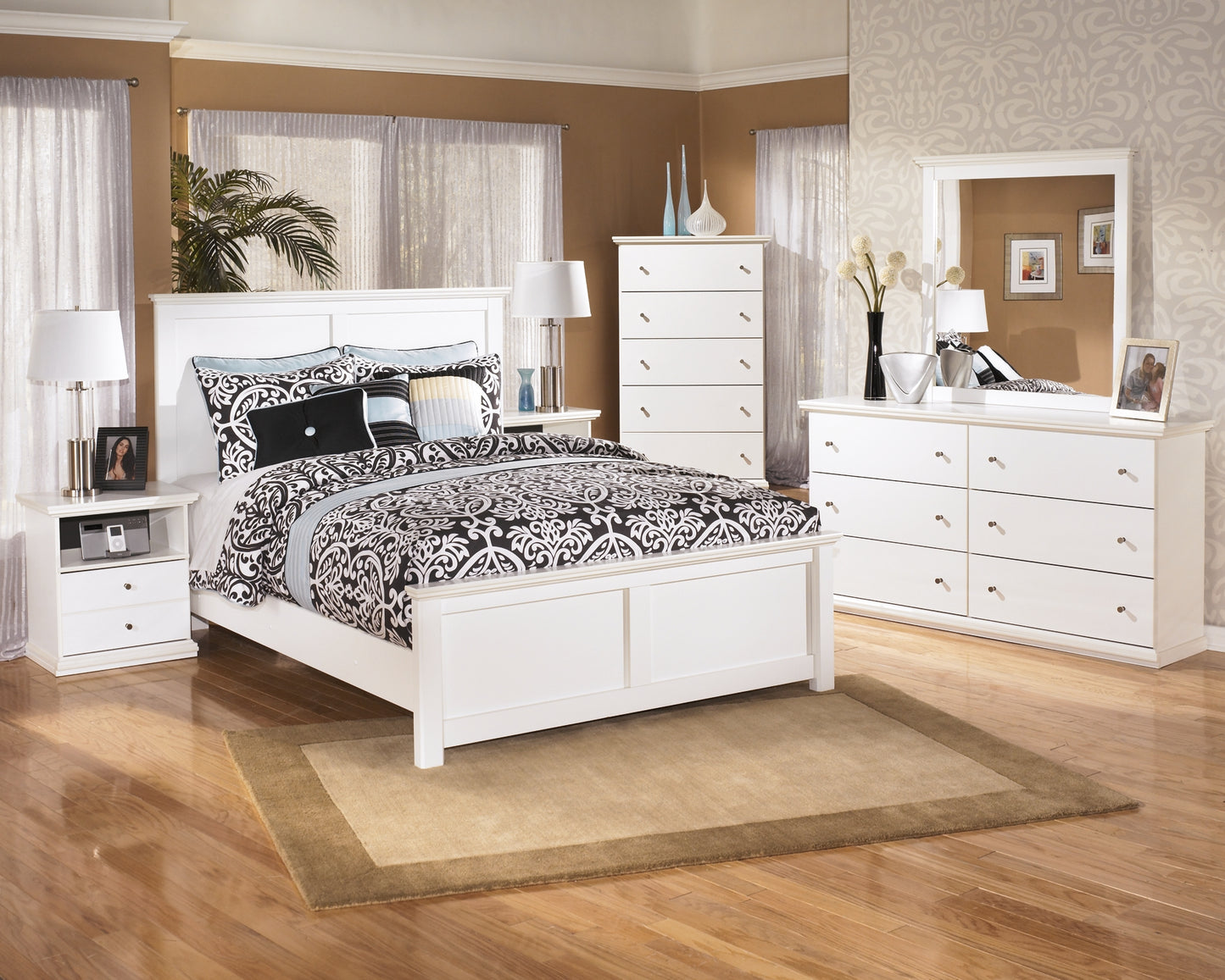 Bostwick Shoals Queen Panel Bed with Mirrored Dresser and Chest Wilson Furniture (OH)  in Bridgeport, Ohio. Serving Bridgeport, Yorkville, Bellaire, & Avondale