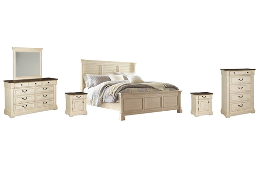Bolanburg King Panel Bed with Mirrored Dresser, Chest and 2 Nightstands Wilson Furniture (OH)  in Bridgeport, Ohio. Serving Bridgeport, Yorkville, Bellaire, & Avondale