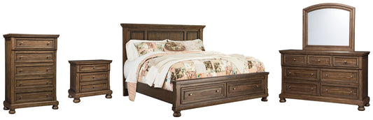 Flynnter King Panel Bed with 2 Storage Drawers with Mirrored Dresser, Chest and Nightstand Wilson Furniture (OH)  in Bridgeport, Ohio. Serving Bridgeport, Yorkville, Bellaire, & Avondale