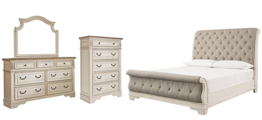Realyn Queen Sleigh Bed with Mirrored Dresser and 2 Nightstands Wilson Furniture (OH)  in Bridgeport, Ohio. Serving Bridgeport, Yorkville, Bellaire, & Avondale
