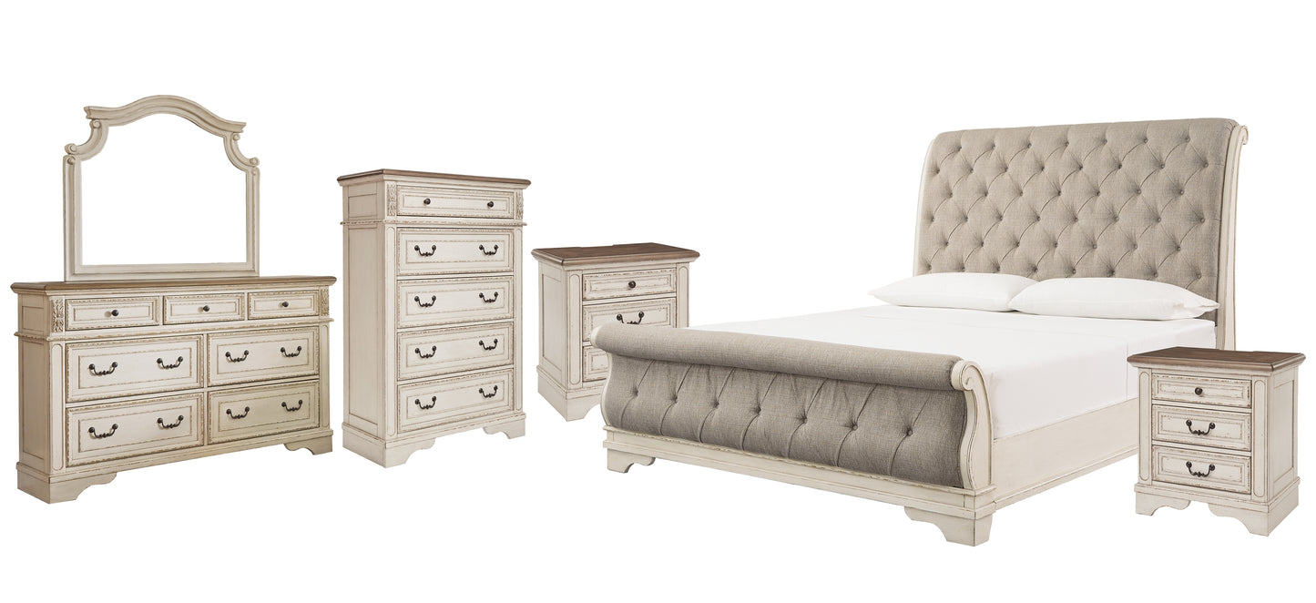 Realyn Queen Sleigh Bed with Mirrored Dresser, Chest and 2 Nightstands Wilson Furniture (OH)  in Bridgeport, Ohio. Serving Bridgeport, Yorkville, Bellaire, & Avondale