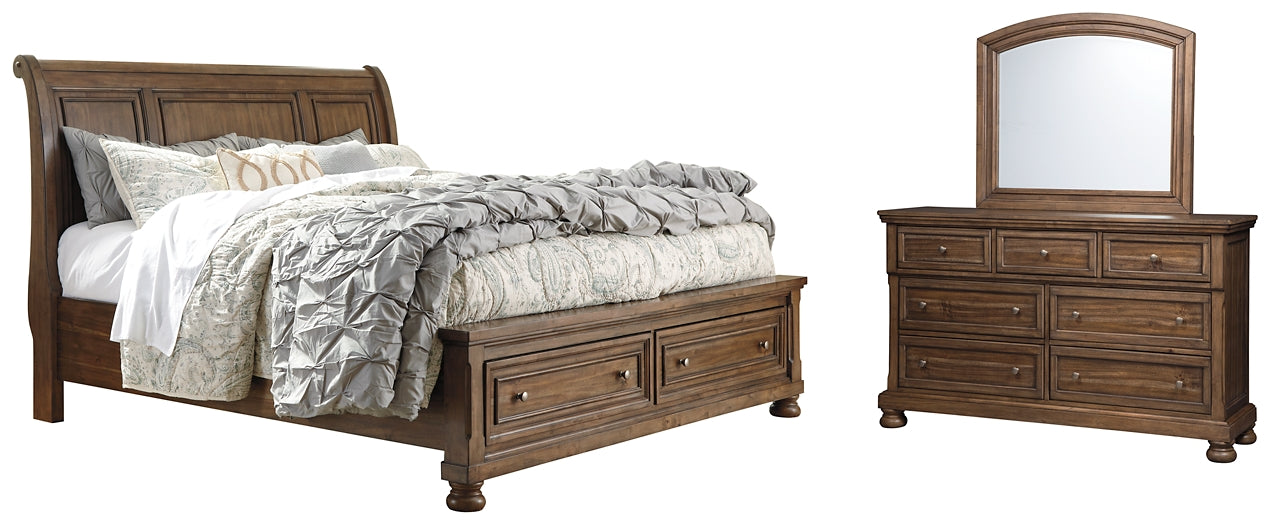 Flynnter Queen Sleigh Bed with 2 Storage Drawers with Mirrored Dresser Wilson Furniture (OH)  in Bridgeport, Ohio. Serving Bridgeport, Yorkville, Bellaire, & Avondale
