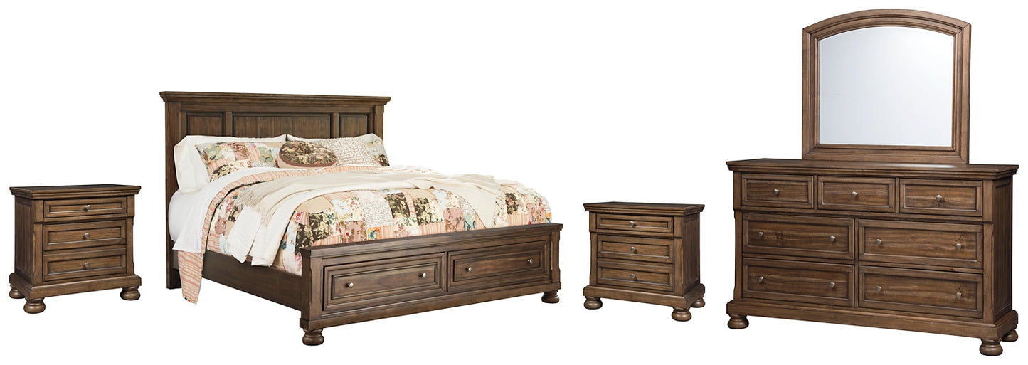 Flynnter Queen Panel Bed with 2 Storage Drawers with Mirrored Dresser and 2 Nightstands Wilson Furniture (OH)  in Bridgeport, Ohio. Serving Bridgeport, Yorkville, Bellaire, & Avondale
