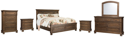Flynnter Queen Panel Bed with 2 Storage Drawers with Mirrored Dresser, Chest and 2 Nightstands Wilson Furniture (OH)  in Bridgeport, Ohio. Serving Bridgeport, Yorkville, Bellaire, & Avondale