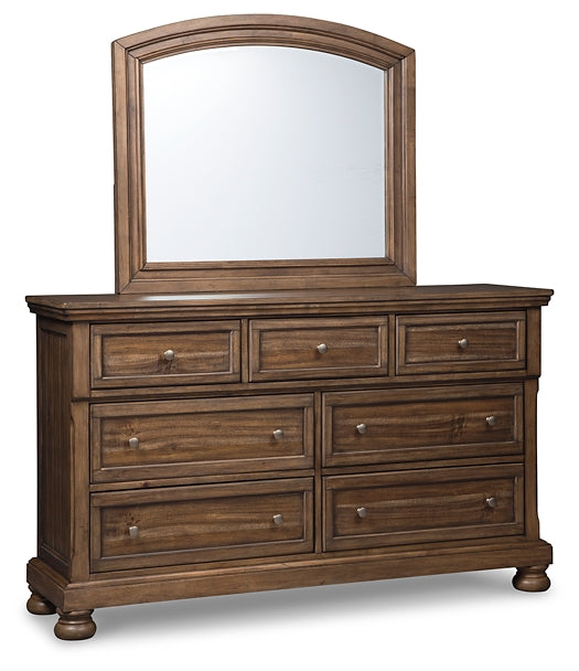 Flynnter Queen Sleigh Bed with 2 Storage Drawers with Mirrored Dresser, Chest and Nightstand Wilson Furniture (OH)  in Bridgeport, Ohio. Serving Bridgeport, Yorkville, Bellaire, & Avondale
