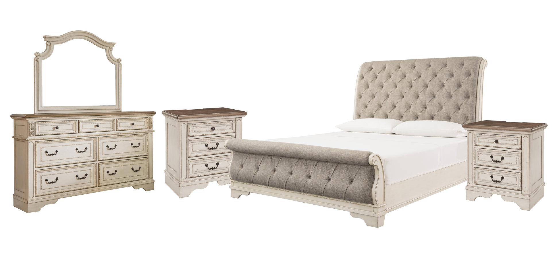Realyn Queen Sleigh Bed with Mirrored Dresser and 2 Nightstands Wilson Furniture (OH)  in Bridgeport, Ohio. Serving Bridgeport, Yorkville, Bellaire, & Avondale