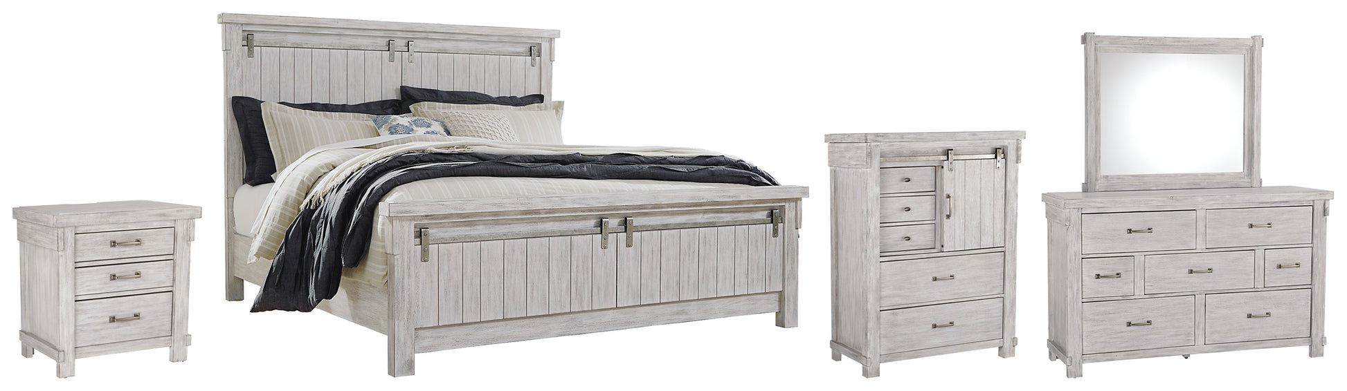 Brashland Queen Panel Bed with Mirrored Dresser, Chest and Nightstand Wilson Furniture (OH)  in Bridgeport, Ohio. Serving Bridgeport, Yorkville, Bellaire, & Avondale