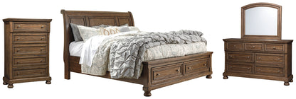 Flynnter Queen Sleigh Bed with 2 Storage Drawers with Mirrored Dresser and Chest Wilson Furniture (OH)  in Bridgeport, Ohio. Serving Bridgeport, Yorkville, Bellaire, & Avondale