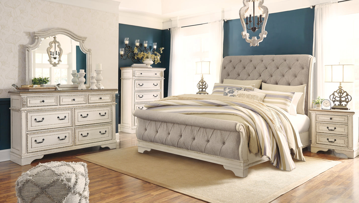 Realyn California King Sleigh Bed with Mirrored Dresser, Chest and 2 Nightstands Wilson Furniture (OH)  in Bridgeport, Ohio. Serving Bridgeport, Yorkville, Bellaire, & Avondale