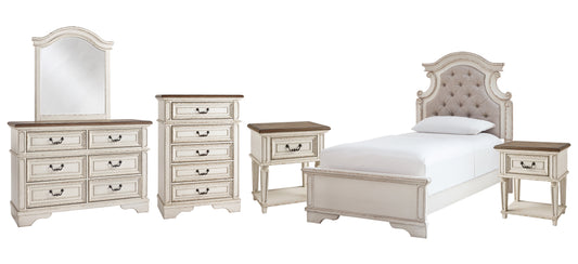 Realyn Twin Panel Bed with Mirrored Dresser, Chest and 2 Nightstands Wilson Furniture (OH)  in Bridgeport, Ohio. Serving Bridgeport, Yorkville, Bellaire, & Avondale