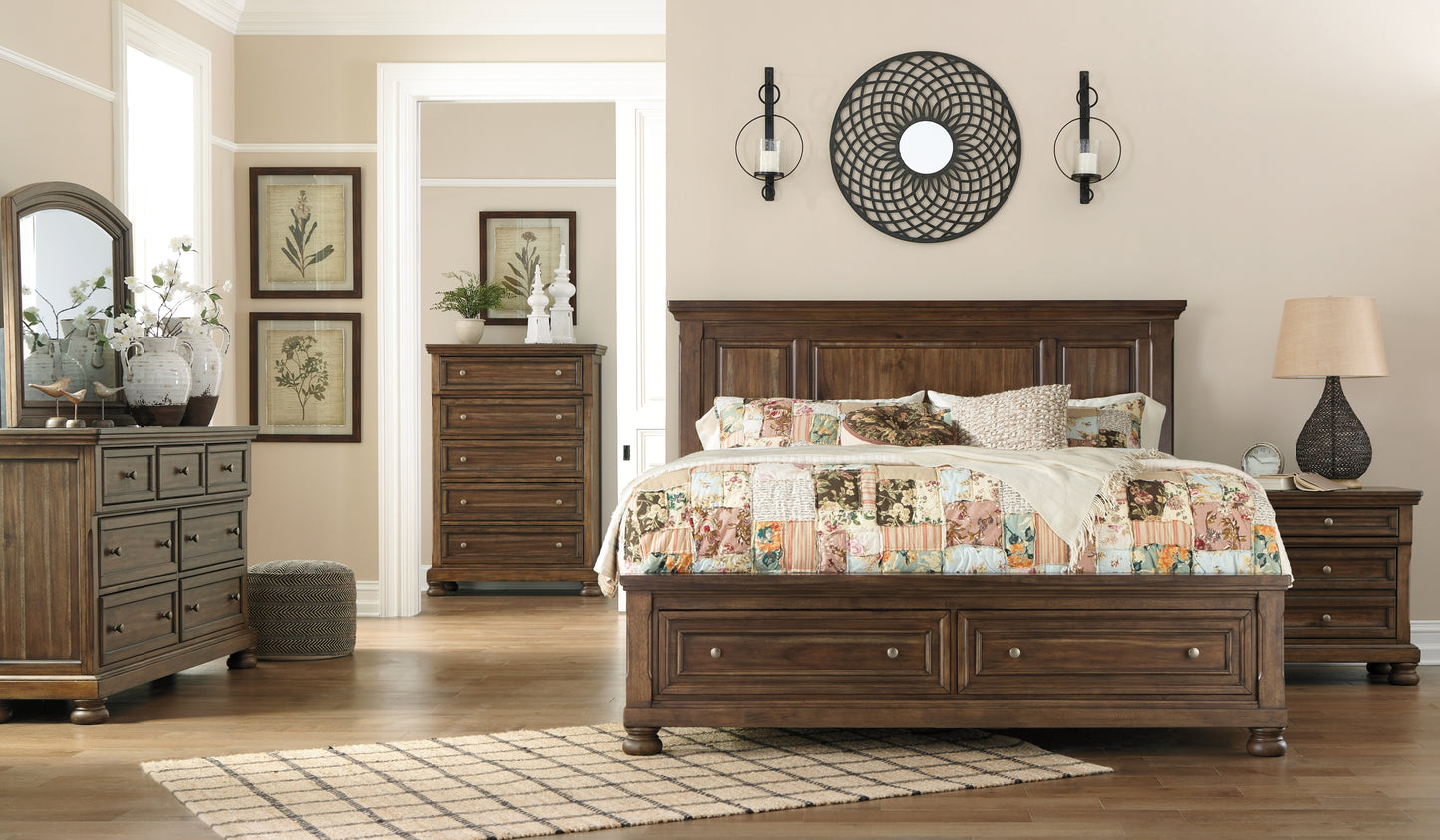 Flynnter Queen Panel Bed with Mirrored Dresser, Chest and Nightstand Wilson Furniture (OH)  in Bridgeport, Ohio. Serving Bridgeport, Yorkville, Bellaire, & Avondale