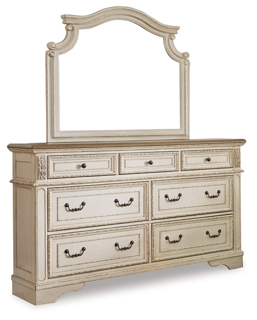 Realyn Queen Upholstered Panel Bed with Mirrored Dresser and Chest Wilson Furniture (OH)  in Bridgeport, Ohio. Serving Bridgeport, Yorkville, Bellaire, & Avondale