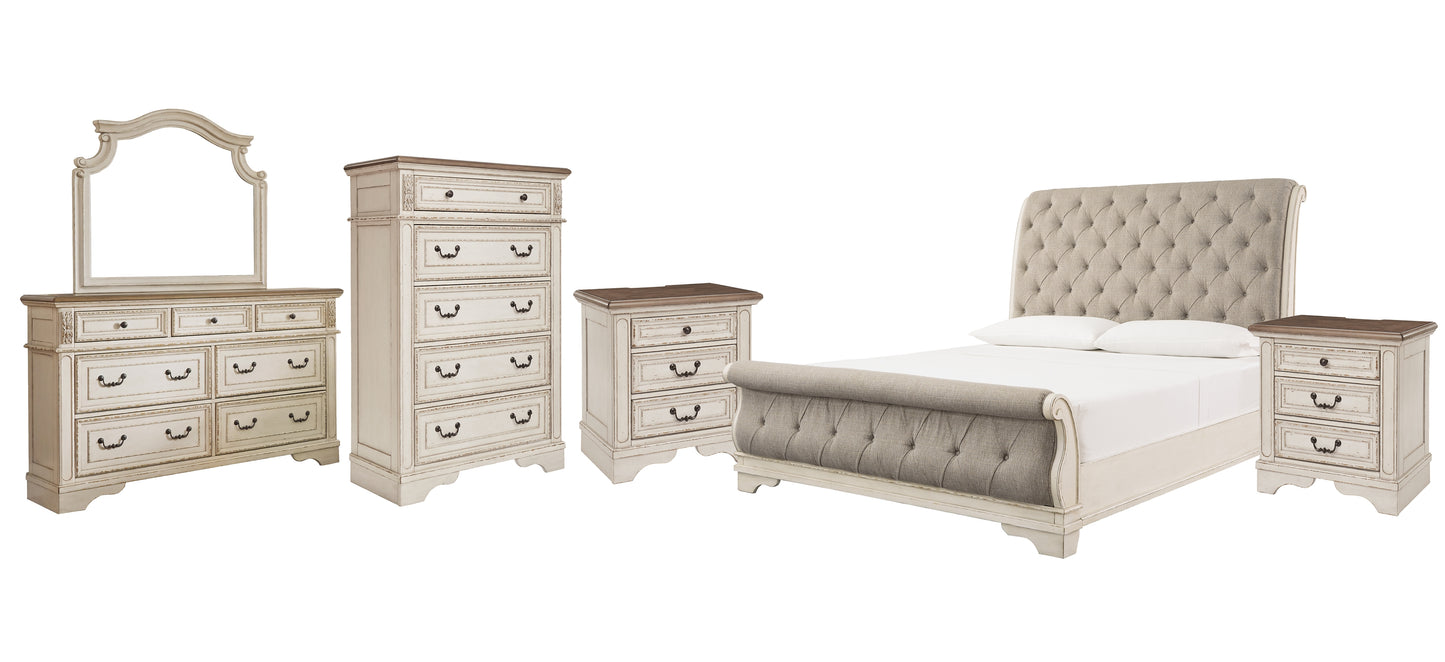 Realyn King Sleigh Bed with Mirrored Dresser, Chest and 2 Nightstands Wilson Furniture (OH)  in Bridgeport, Ohio. Serving Bridgeport, Yorkville, Bellaire, & Avondale