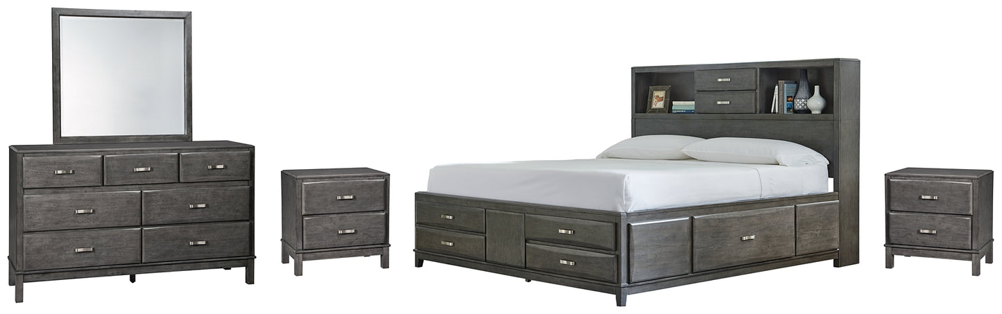 Caitbrook Queen Storage Bed with 8 Storage Drawers with Mirrored Dresser and 2 Nightstands Wilson Furniture (OH)  in Bridgeport, Ohio. Serving Bridgeport, Yorkville, Bellaire, & Avondale