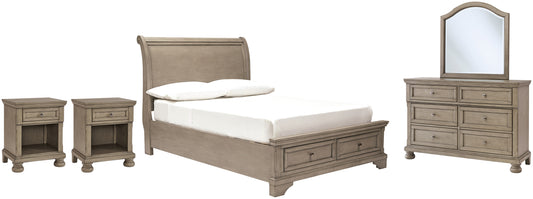 Lettner Full Sleigh Bed with Mirrored Dresser and 2 Nightstands Wilson Furniture (OH)  in Bridgeport, Ohio. Serving Bridgeport, Yorkville, Bellaire, & Avondale
