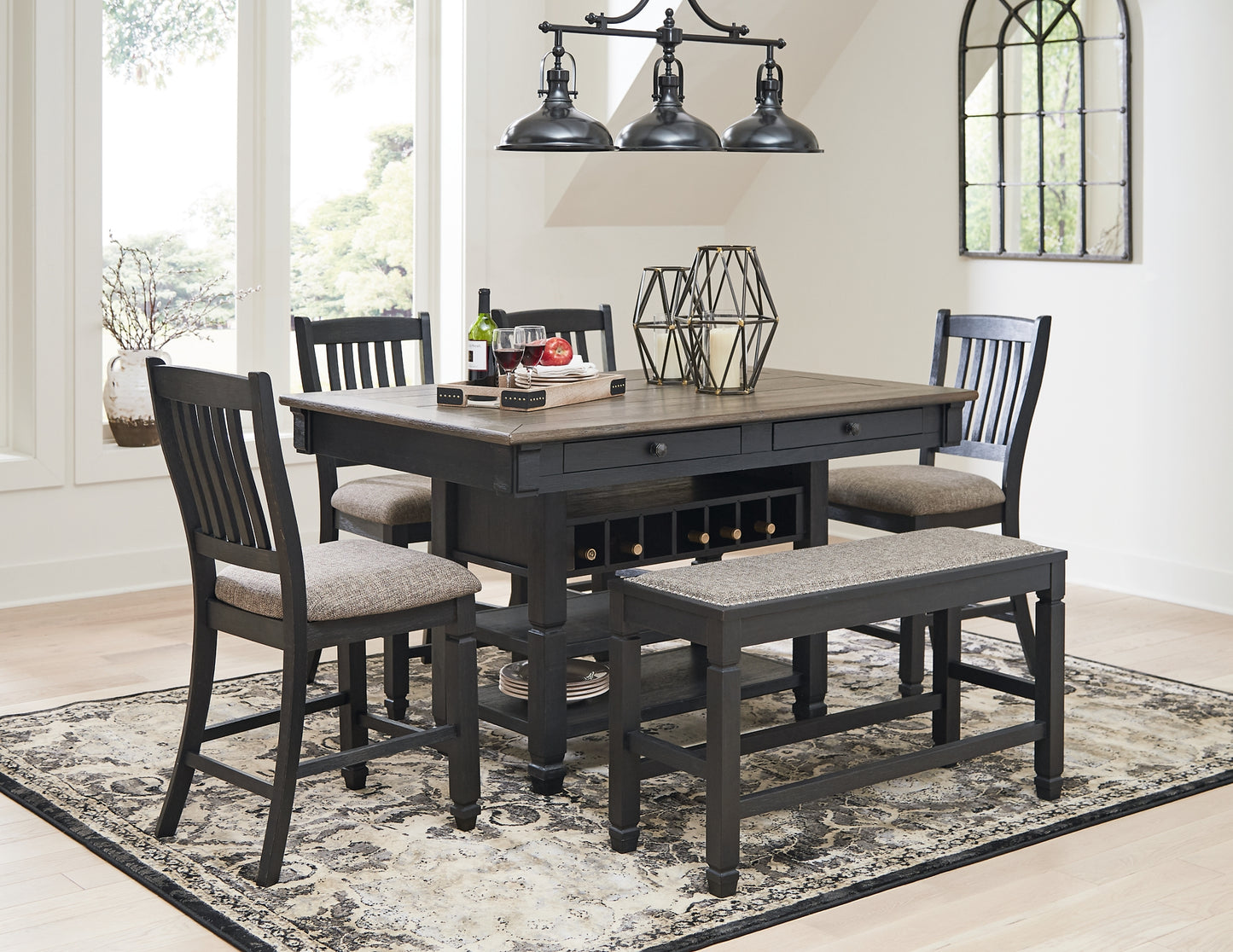 Tyler Creek Counter Height Dining Table and 4 Barstools and Bench Wilson Furniture (OH)  in Bridgeport, Ohio. Serving Moundsville, Richmond, Smithfield, Cadiz, & St. Clairesville