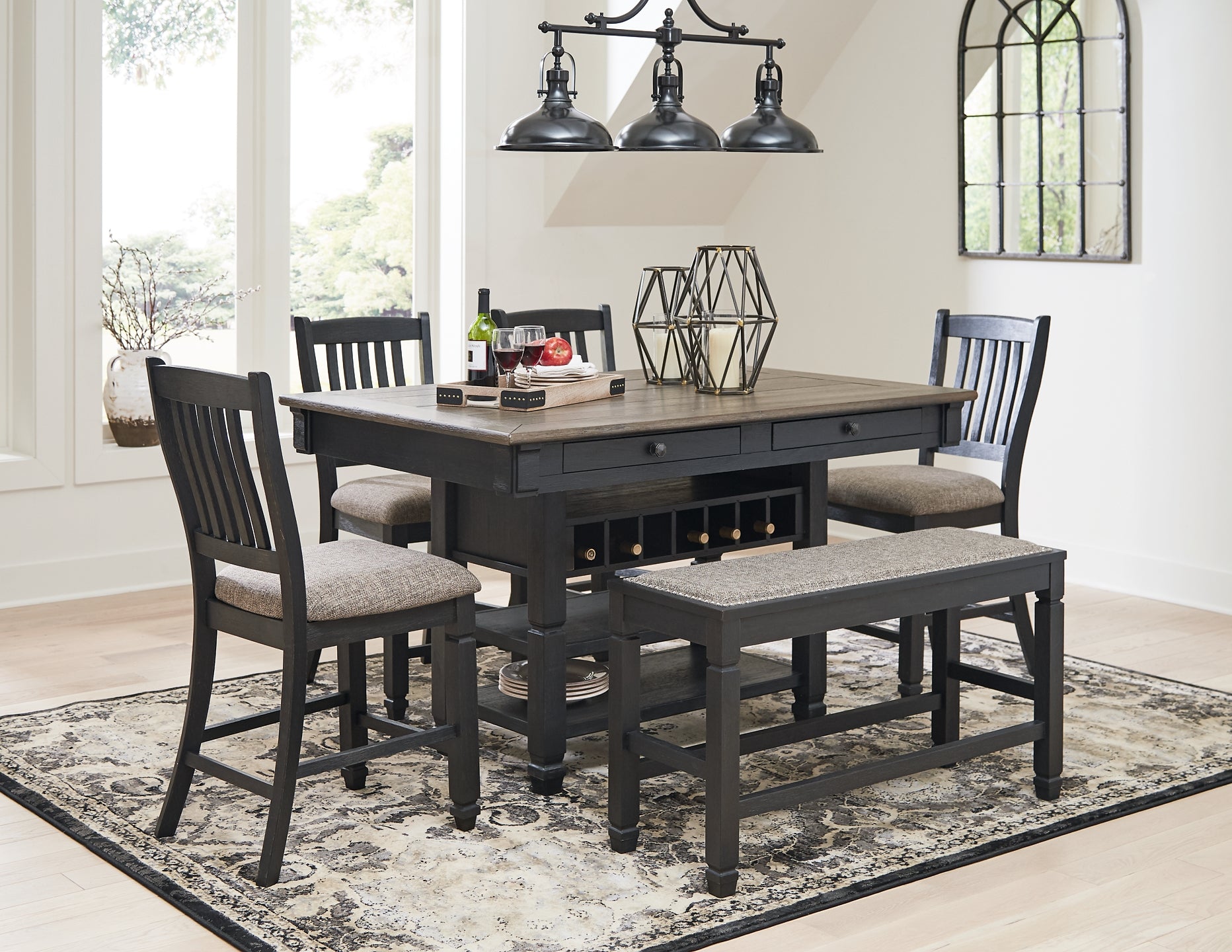 Tyler Creek Counter Height Dining Table and 4 Barstools and Bench Wilson Furniture (OH)  in Bridgeport, Ohio. Serving Moundsville, Richmond, Smithfield, Cadiz, & St. Clairesville