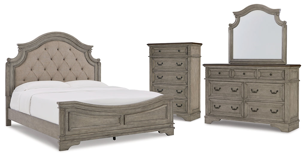 Lodenbay California King Panel Bed with Mirrored Dresser and Chest Wilson Furniture (OH)  in Bridgeport, Ohio. Serving Bridgeport, Yorkville, Bellaire, & Avondale