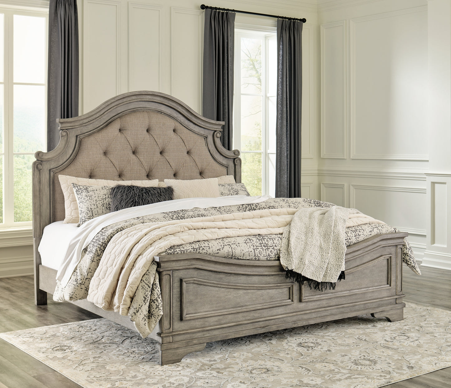 Lodenbay California King Panel Bed with Mirrored Dresser and 2 Nightstands Wilson Furniture (OH)  in Bridgeport, Ohio. Serving Bridgeport, Yorkville, Bellaire, & Avondale
