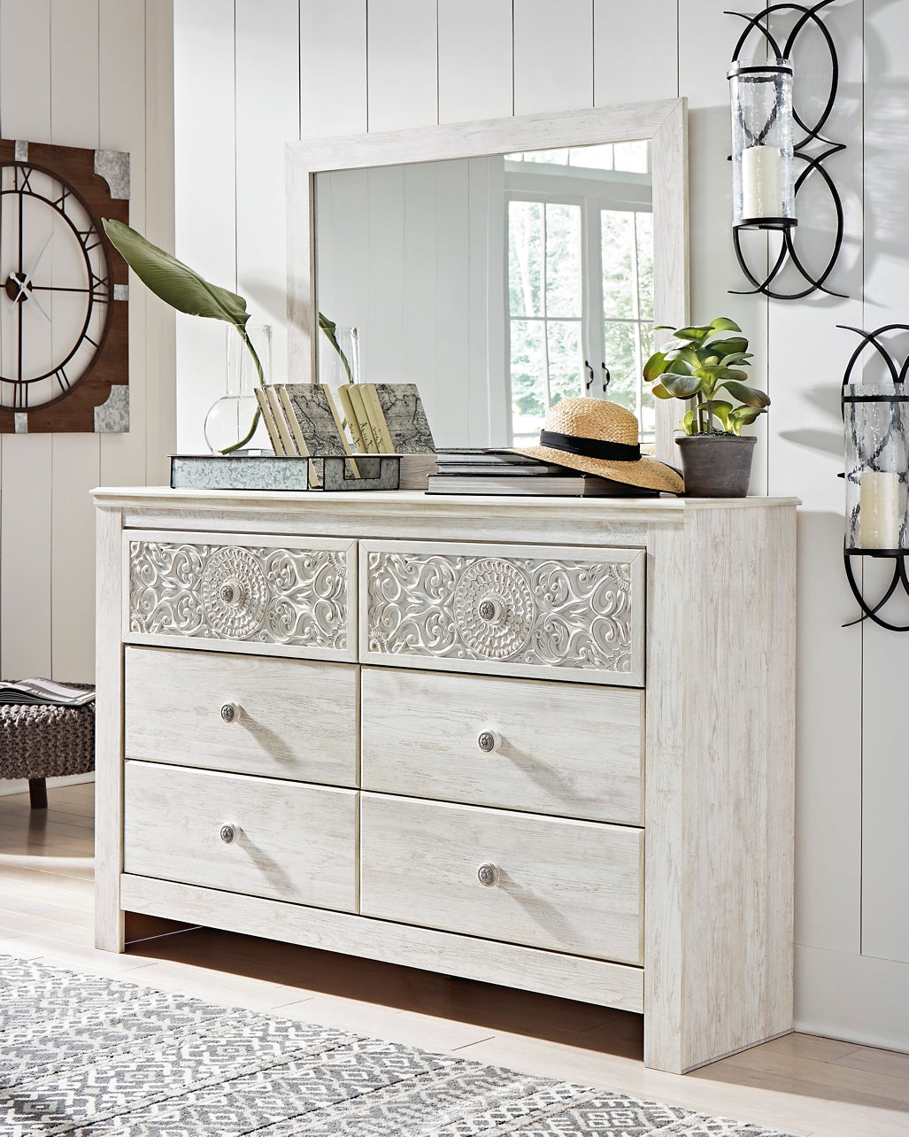 Paxberry King Panel Bed with Mirrored Dresser, Chest and 2 Nightstands Wilson Furniture (OH)  in Bridgeport, Ohio. Serving Bridgeport, Yorkville, Bellaire, & Avondale