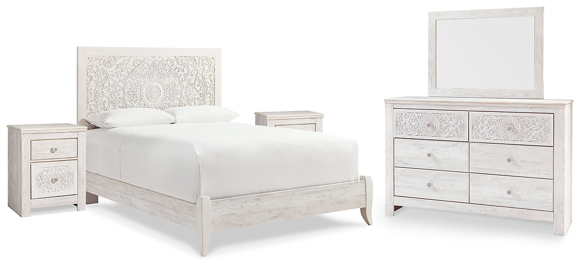 Paxberry Queen Panel Bed with Mirrored Dresser and 2 Nightstands Wilson Furniture (OH)  in Bridgeport, Ohio. Serving Bridgeport, Yorkville, Bellaire, & Avondale