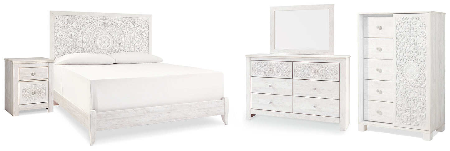 Paxberry King Panel Bed with Mirrored Dresser, Chest and Nightstand Wilson Furniture (OH)  in Bridgeport, Ohio. Serving Bridgeport, Yorkville, Bellaire, & Avondale