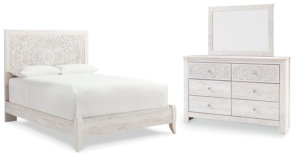 Paxberry Queen Panel Bed with Mirrored Dresser Wilson Furniture (OH)  in Bridgeport, Ohio. Serving Bridgeport, Yorkville, Bellaire, & Avondale