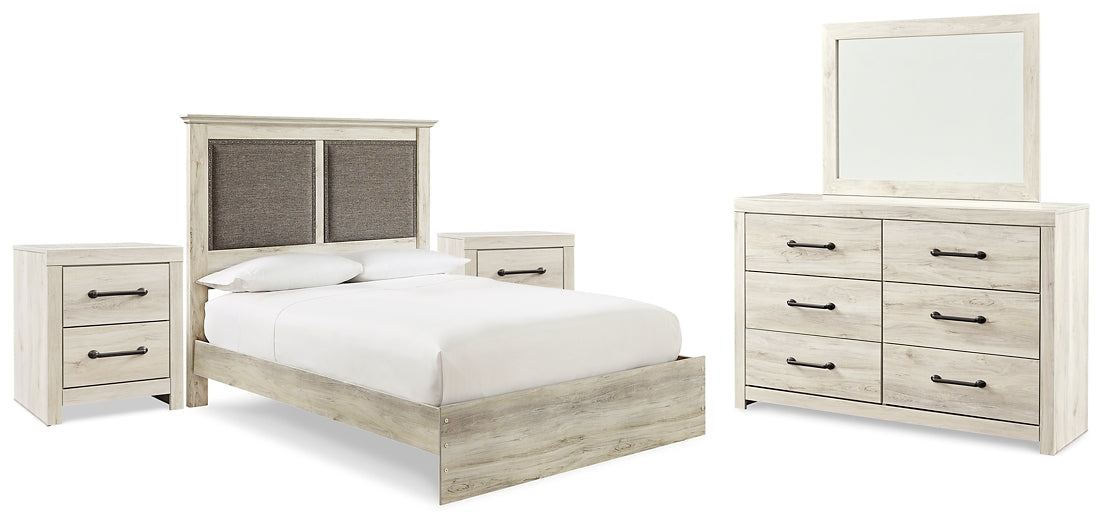 Cambeck King Upholstered Panel Bed with Mirrored Dresser and 2 Nightstands Wilson Furniture (OH)  in Bridgeport, Ohio. Serving Bridgeport, Yorkville, Bellaire, & Avondale