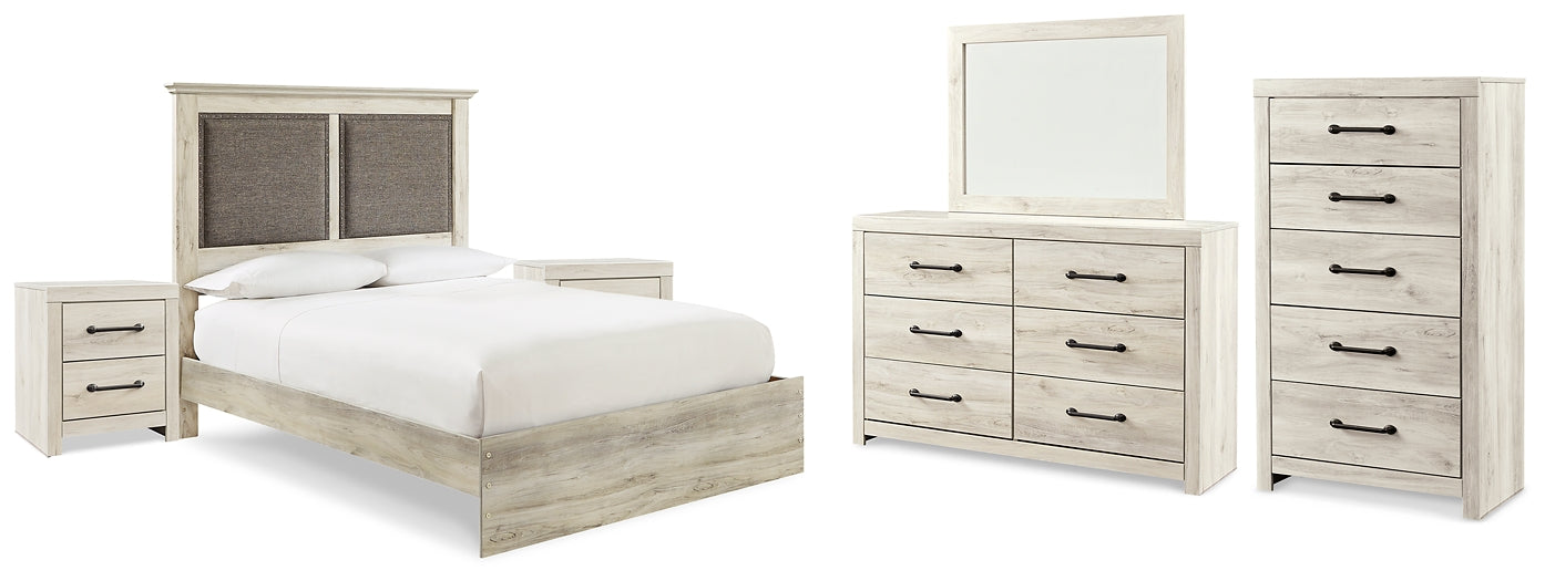 Cambeck King Upholstered Panel Bed with Mirrored Dresser, Chest and 2 Nightstands Wilson Furniture (OH)  in Bridgeport, Ohio. Serving Bridgeport, Yorkville, Bellaire, & Avondale