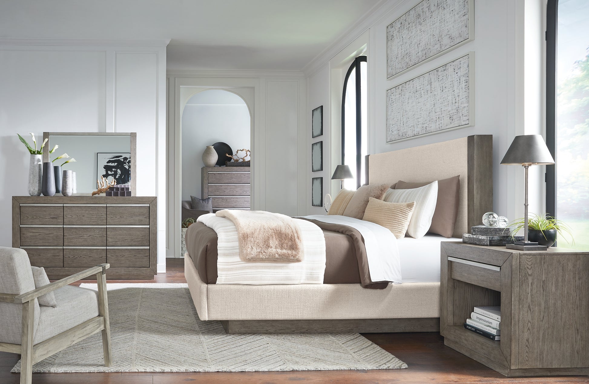 Anibecca King Upholstered Bed with Mirrored Dresser, Chest and 2 Nightstands Wilson Furniture (OH)  in Bridgeport, Ohio. Serving Bridgeport, Yorkville, Bellaire, & Avondale