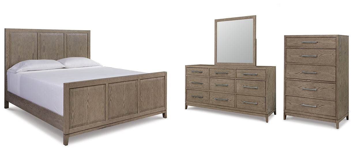 Chrestner King Panel Bed with Mirrored Dresser and Chest Wilson Furniture (OH)  in Bridgeport, Ohio. Serving Bridgeport, Yorkville, Bellaire, & Avondale