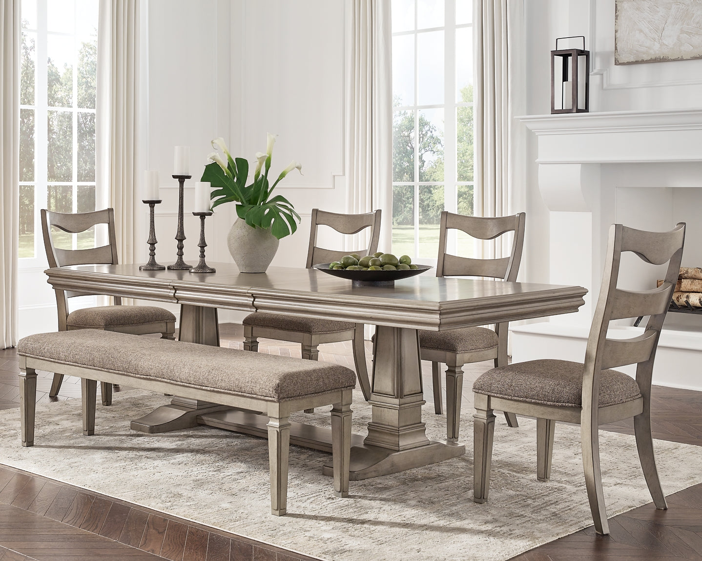 Lexorne Dining Table and 4 Chairs and Bench Wilson Furniture (OH)  in Bridgeport, Ohio. Serving Bridgeport, Yorkville, Bellaire, & Avondale