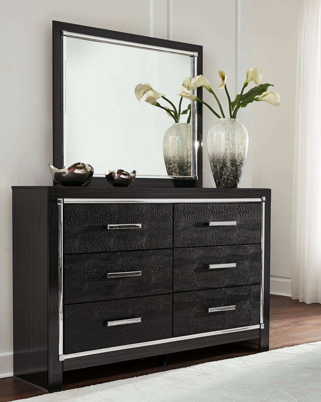 Kaydell King Upholstered Panel Bed with Mirrored Dresser, Chest and 2 Nightstands Wilson Furniture (OH)  in Bridgeport, Ohio. Serving Bridgeport, Yorkville, Bellaire, & Avondale