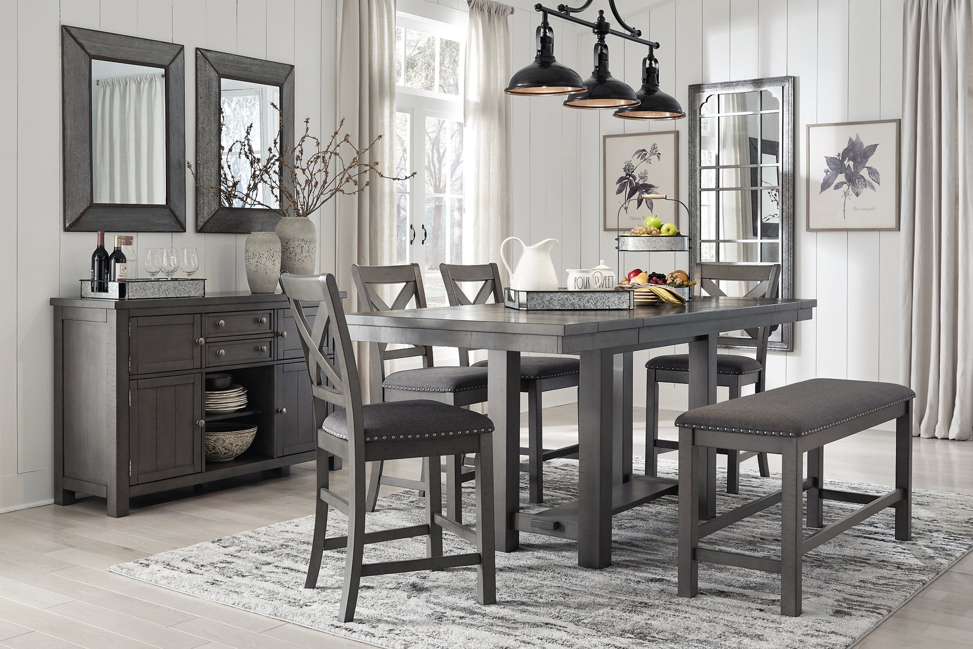Myshanna Counter Height Dining Table and 4 Barstools and Bench with Storage Wilson Furniture (OH)  in Bridgeport, Ohio. Serving Bridgeport, Yorkville, Bellaire, & Avondale