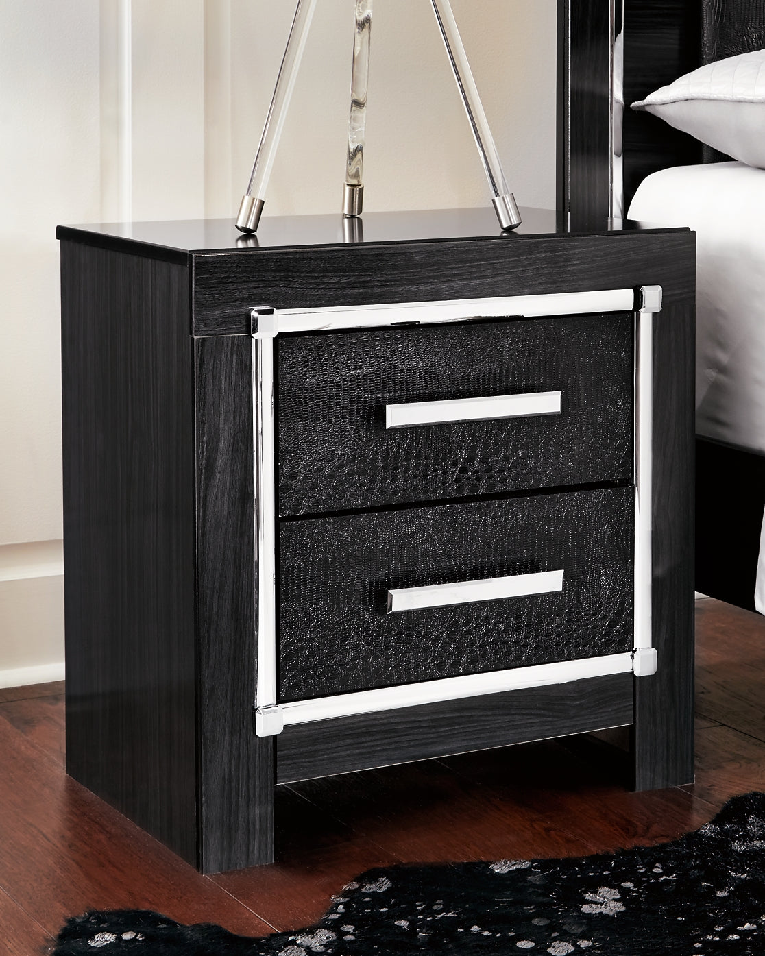 Kaydell King Upholstered Panel Headboard with Mirrored Dresser, Chest and Nightstand Wilson Furniture (OH)  in Bridgeport, Ohio. Serving Bridgeport, Yorkville, Bellaire, & Avondale