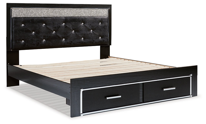Kaydell King Upholstered Panel Storage Platform Bed with Mirrored Dresser, Chest and 2 Nightstands Wilson Furniture (OH)  in Bridgeport, Ohio. Serving Bridgeport, Yorkville, Bellaire, & Avondale