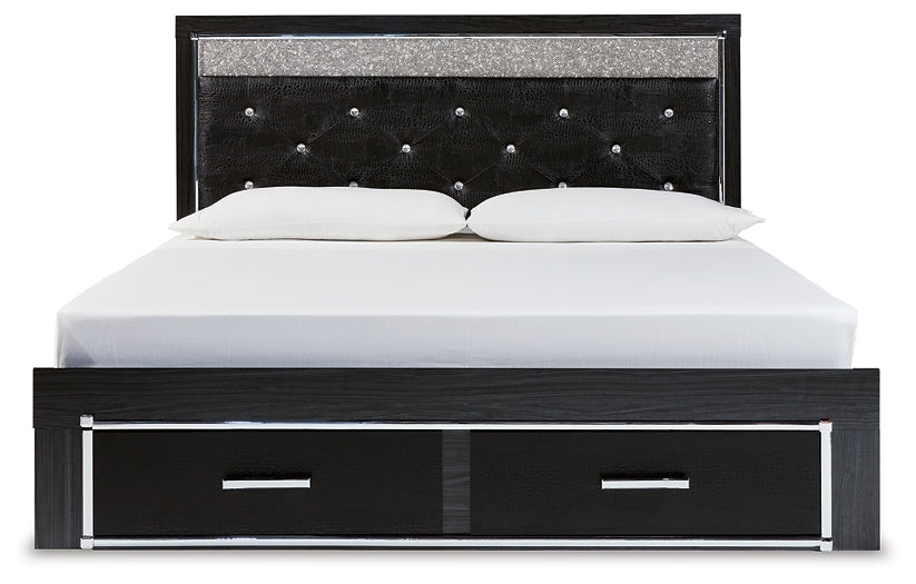 Kaydell King Upholstered Panel Storage Platform Bed with Mirrored Dresser, Chest and Nightstand Wilson Furniture (OH)  in Bridgeport, Ohio. Serving Bridgeport, Yorkville, Bellaire, & Avondale