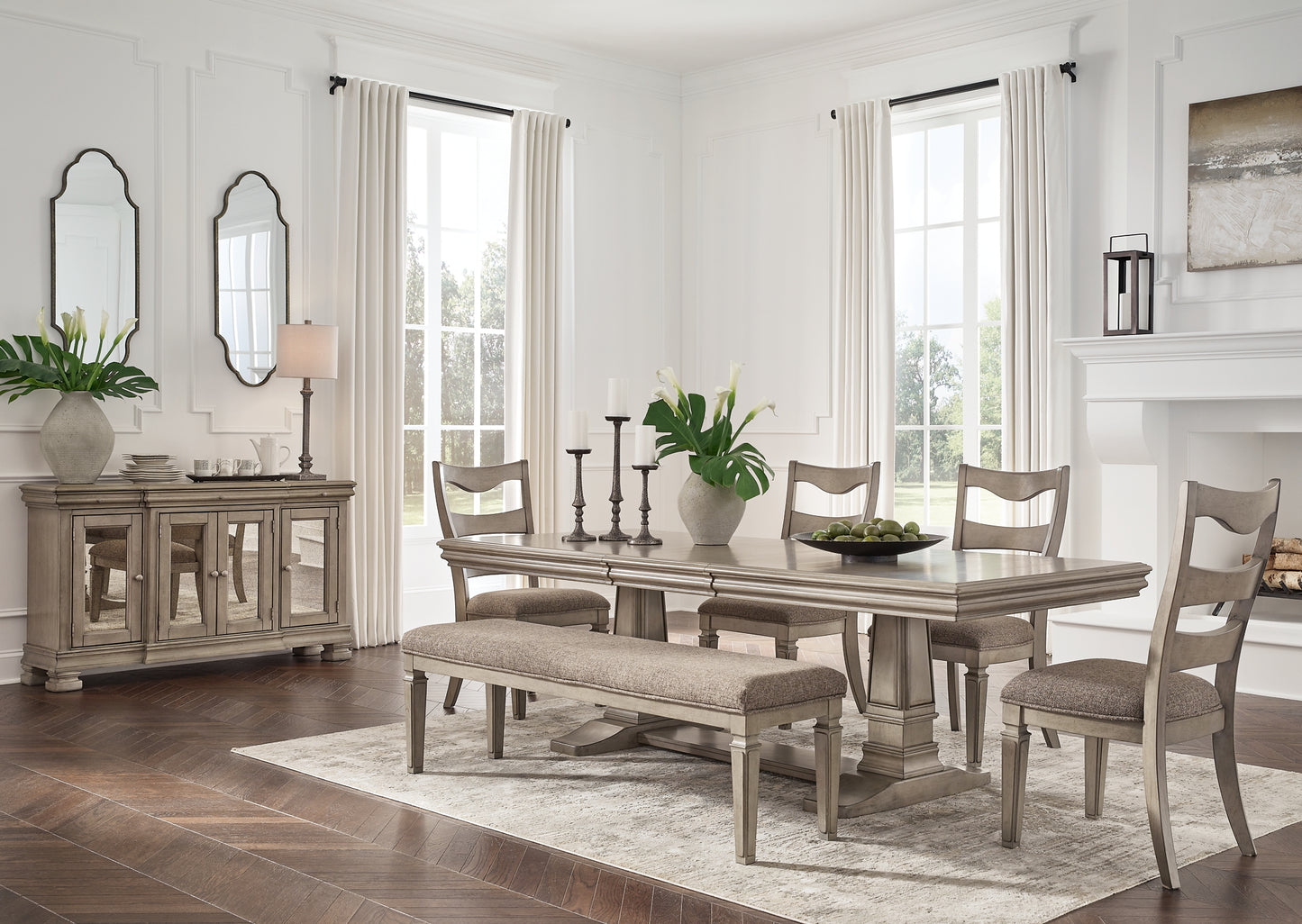 Lexorne Dining Table and 4 Chairs and Bench with Storage